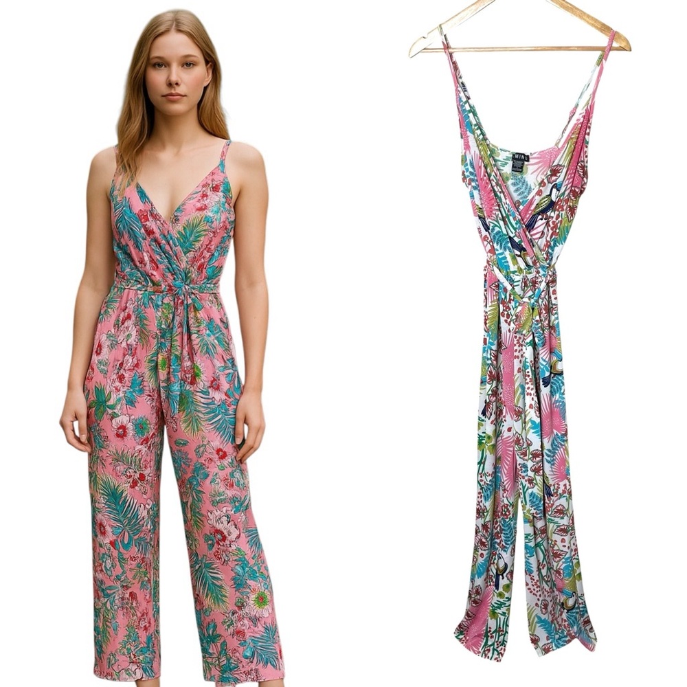 Timing Tropical Bird Floral Print Romper Jumper Small